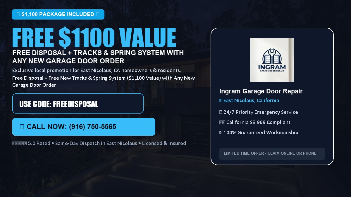 Free Disposal + Free New Tracks & Spring System with Any New Garage Door Order ($1100 Value) in East Nicolaus, CA